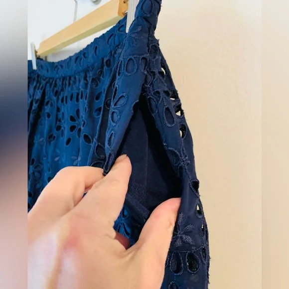 J. Crew Navy Embroidered Eyelet Lace MIDI Full Skirt NWT SZ 10! - Picture 6 of 11